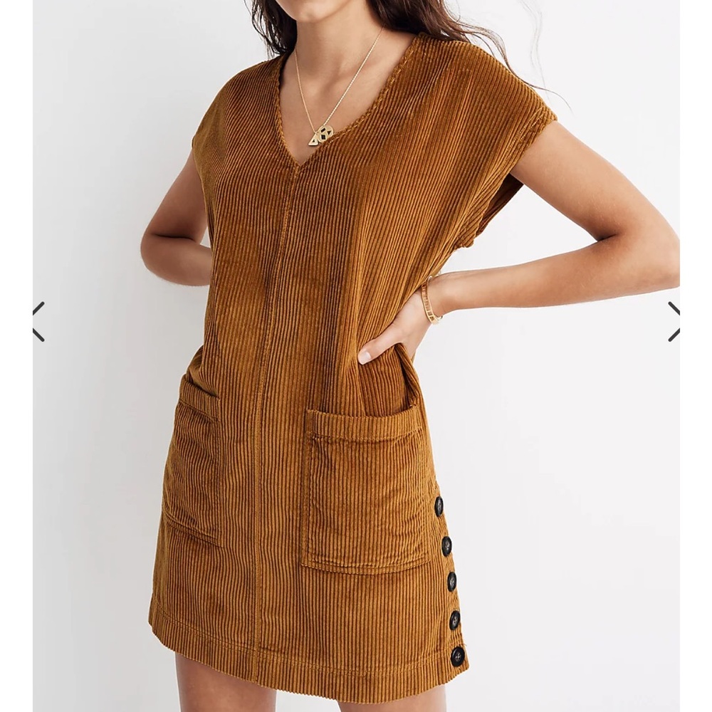 Madewell Corduroy Mini Dress in Mustard Brown